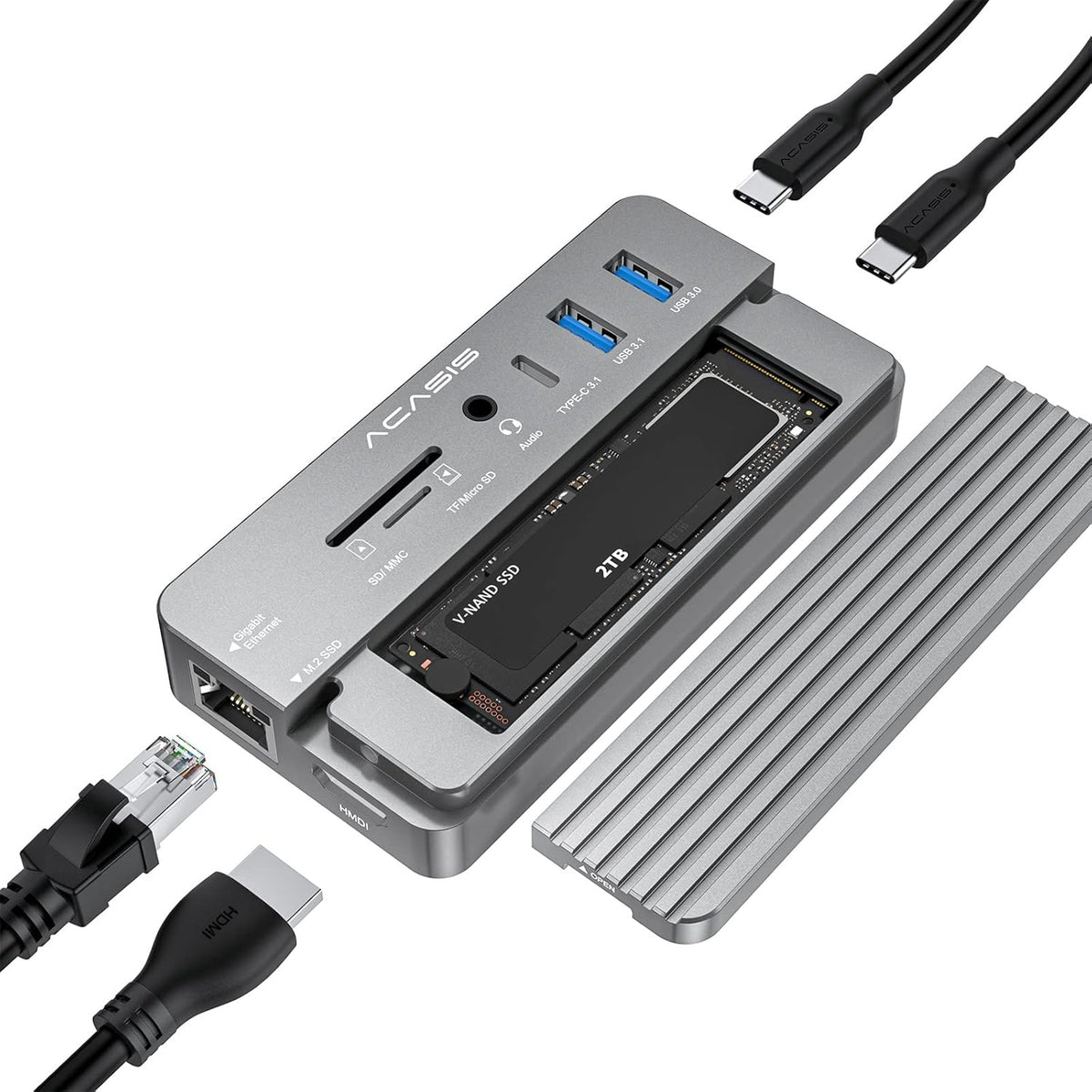 10-in-1 USB-C Docking Station with M.2 NVMe and SATA SSD Enclosure V825574