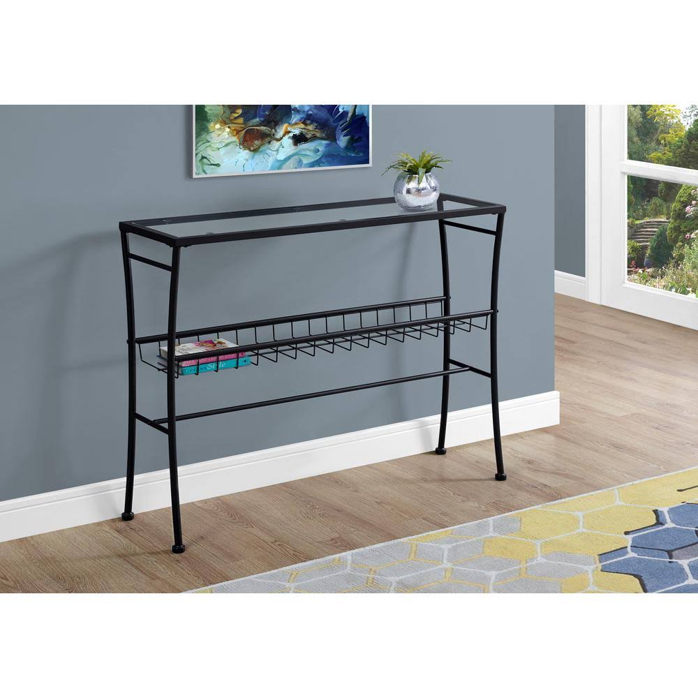 Black Glass Console Table with Storage K88739