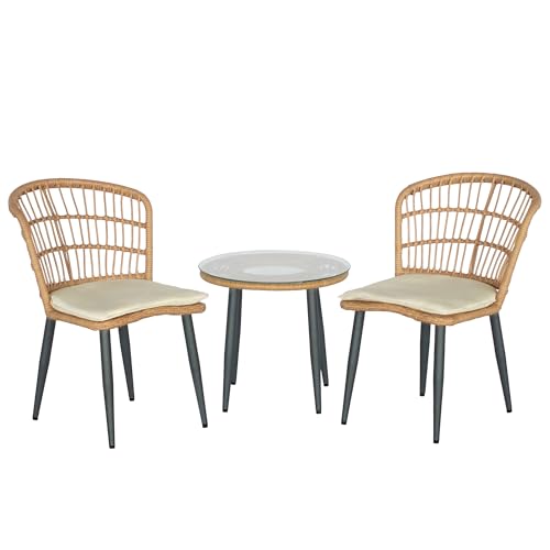 3 Piece Beige Wicker Patio Bistro Set P840180