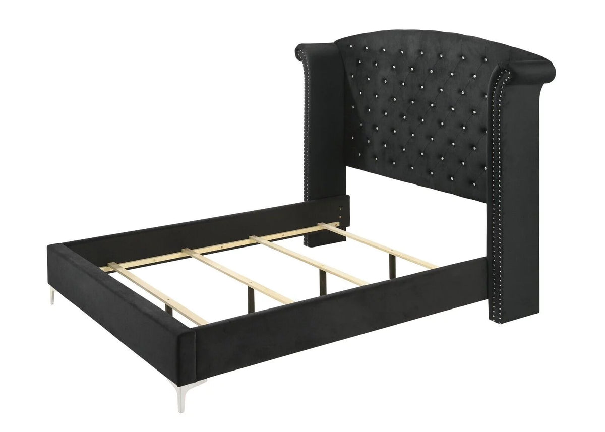 4pc Queen Size Black Velvet Bedroom Set J133664