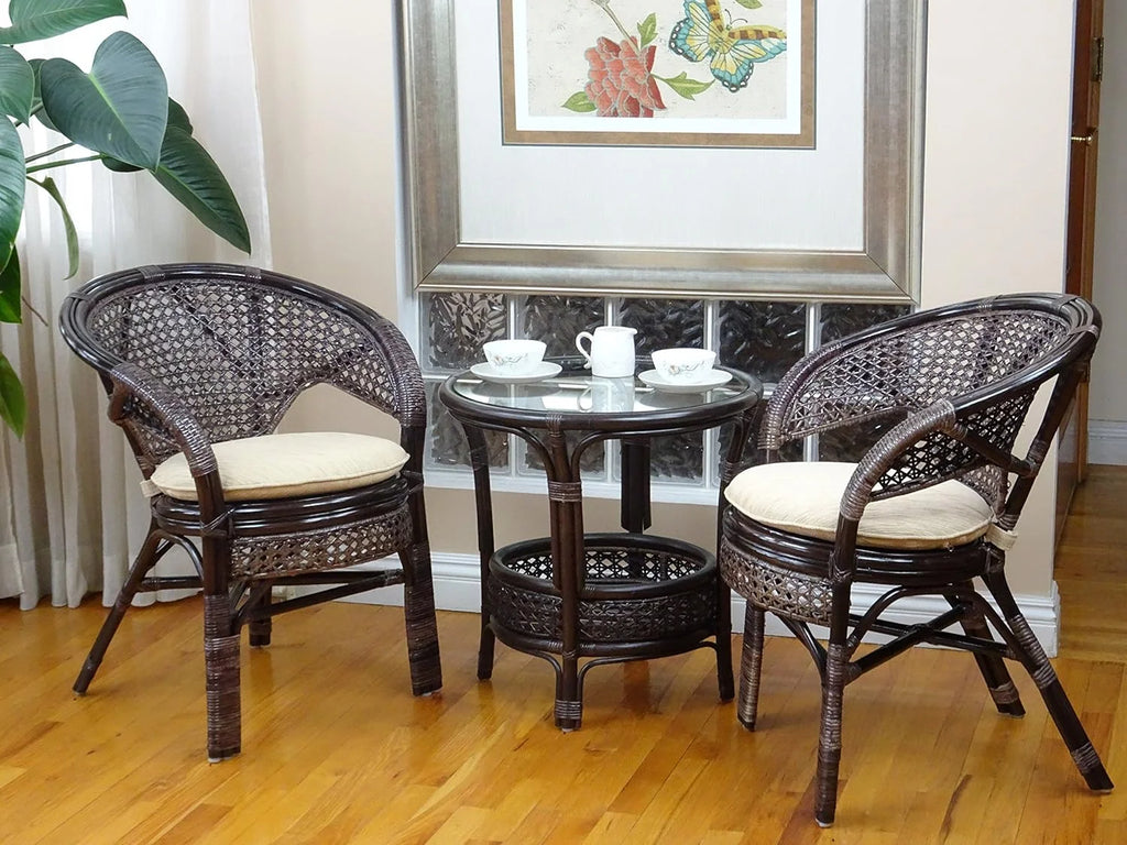 Round Rattan Wicker Coffee Table with Glass Top F892