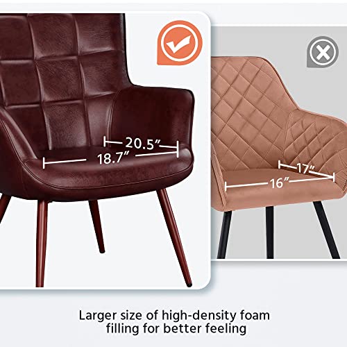 Camel Leather Accent Chairs with Metal Legs R320