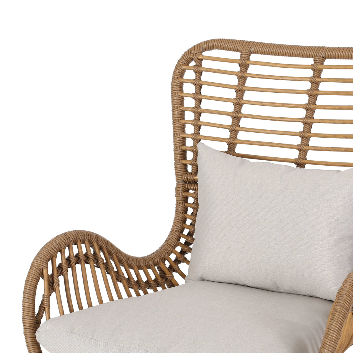Light Brown and Beige Wicker Club Chairs with Cushions, Set of 2 U197