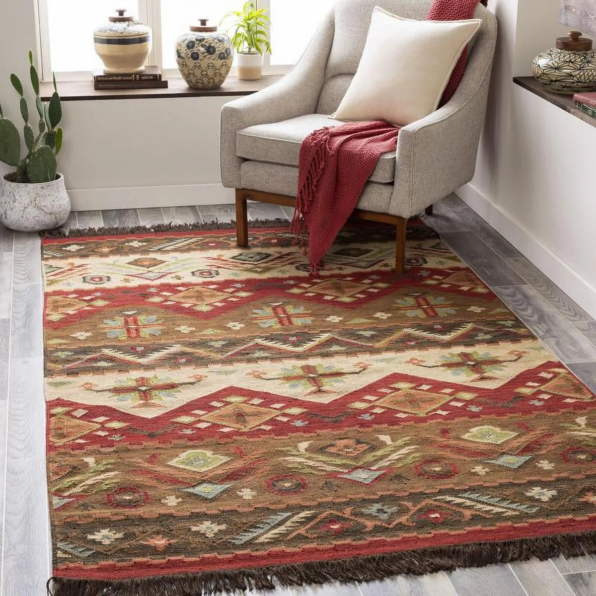 Wool Dark Brown 2x8 Runner Area Rug E738874