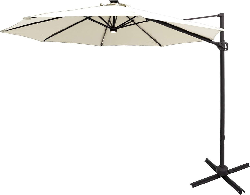 10 ft Cantilever Offset Patio Umbrella with Solar LED Lights Y277316