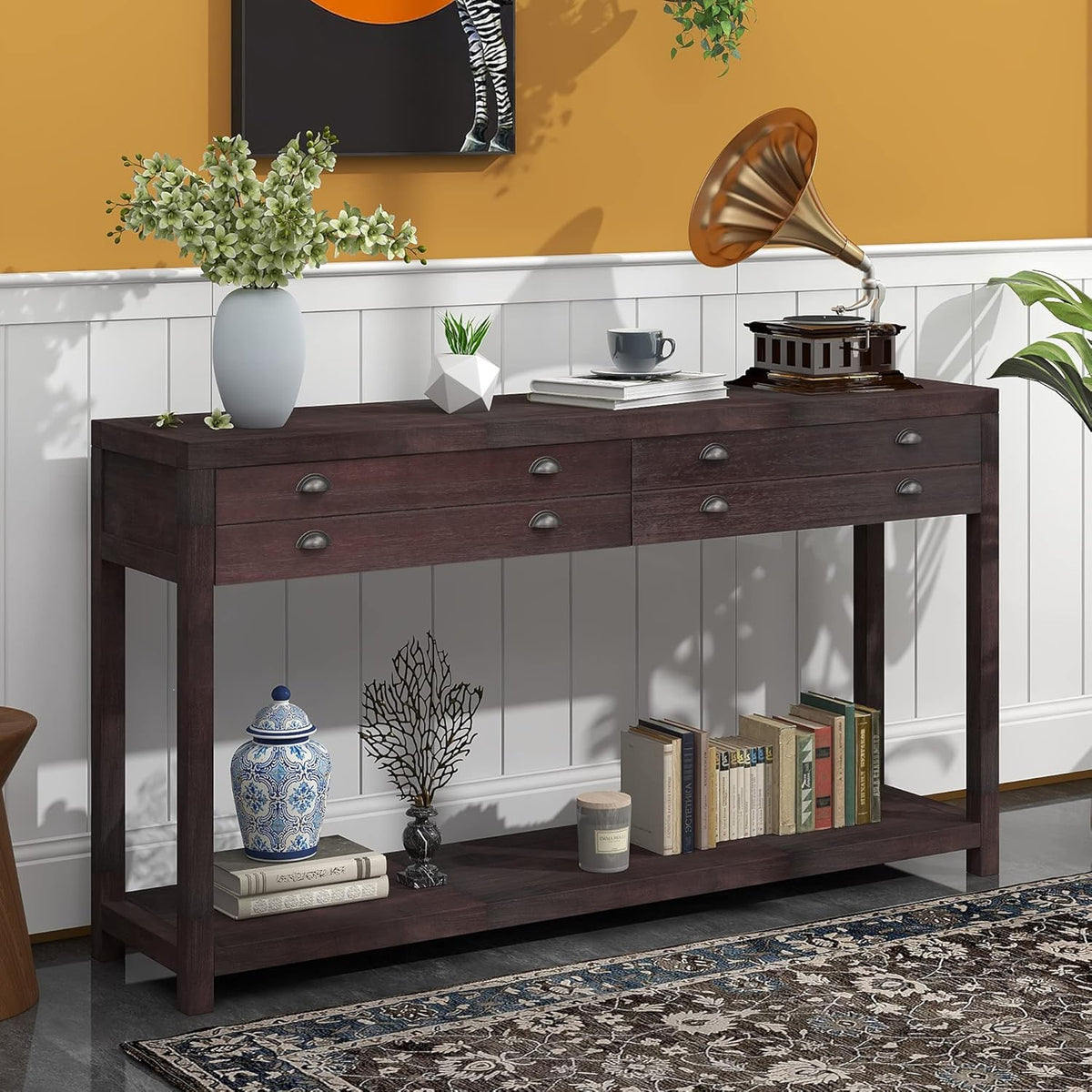 Navy Wood Console Table with 2 Drawers Q24122