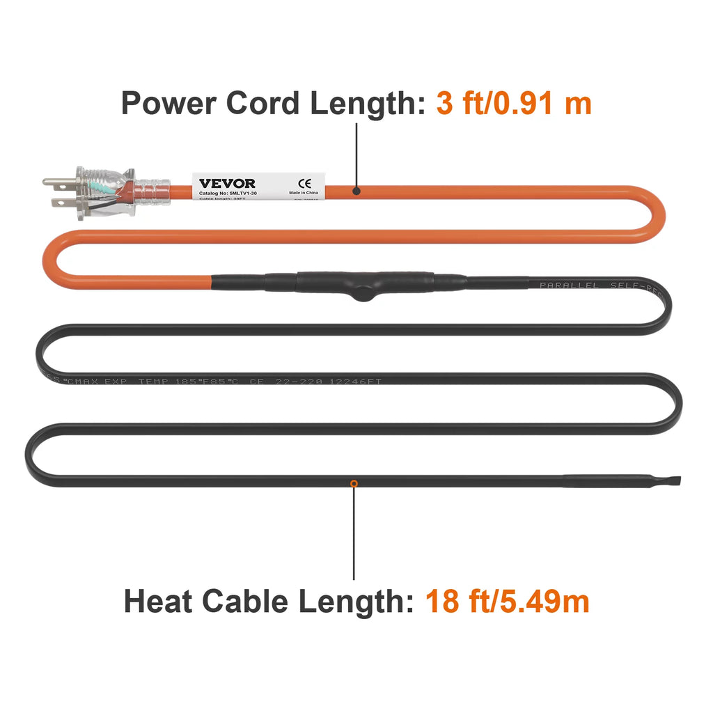 18-feet 5W/ft Self-Regulating Pipe Heating Cable E191338