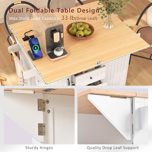 55.7'' Rolling Kitchen Island with 2 Drop Leaves and 3 Drawers U57908