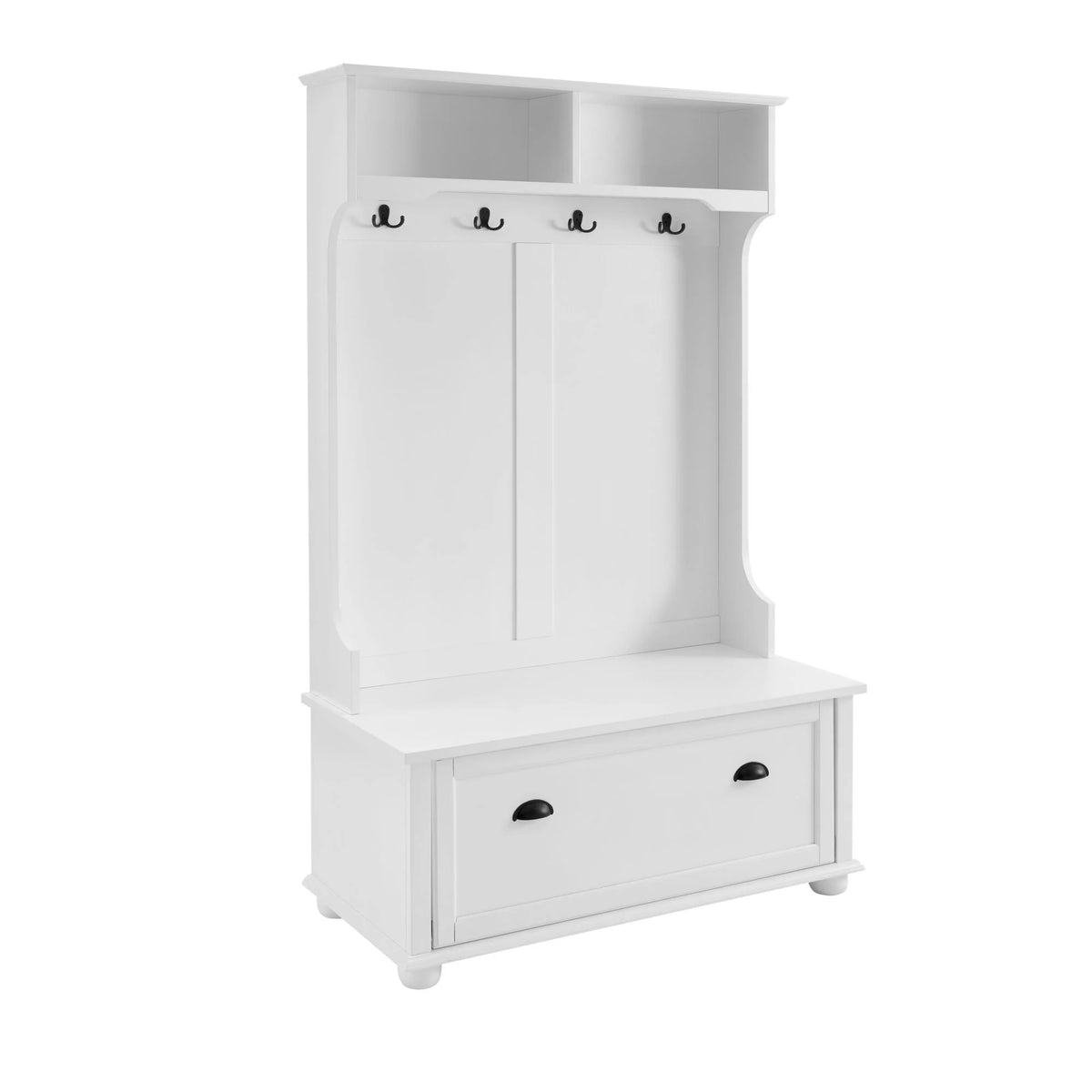 White Hall Tree Bench with Coat Rack and Shoe Cabinet K253