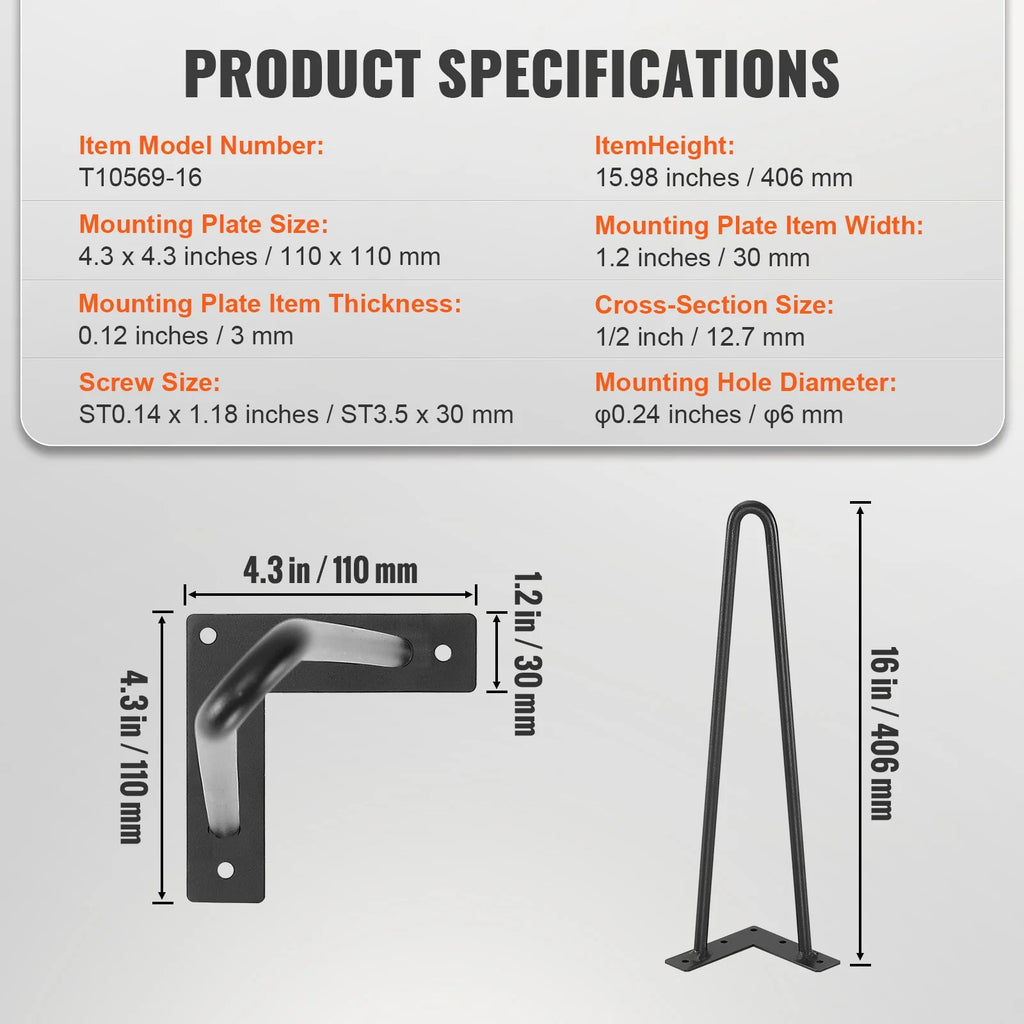16" Solid Metal Heavy Duty Furniture Legs R238913