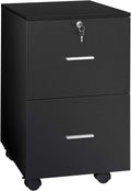Black 2 Drawer Wooden Rolling File Cabinet with Lock K203