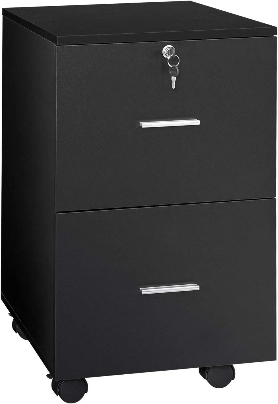 Black 2 Drawer Wooden Rolling File Cabinet with Lock K203