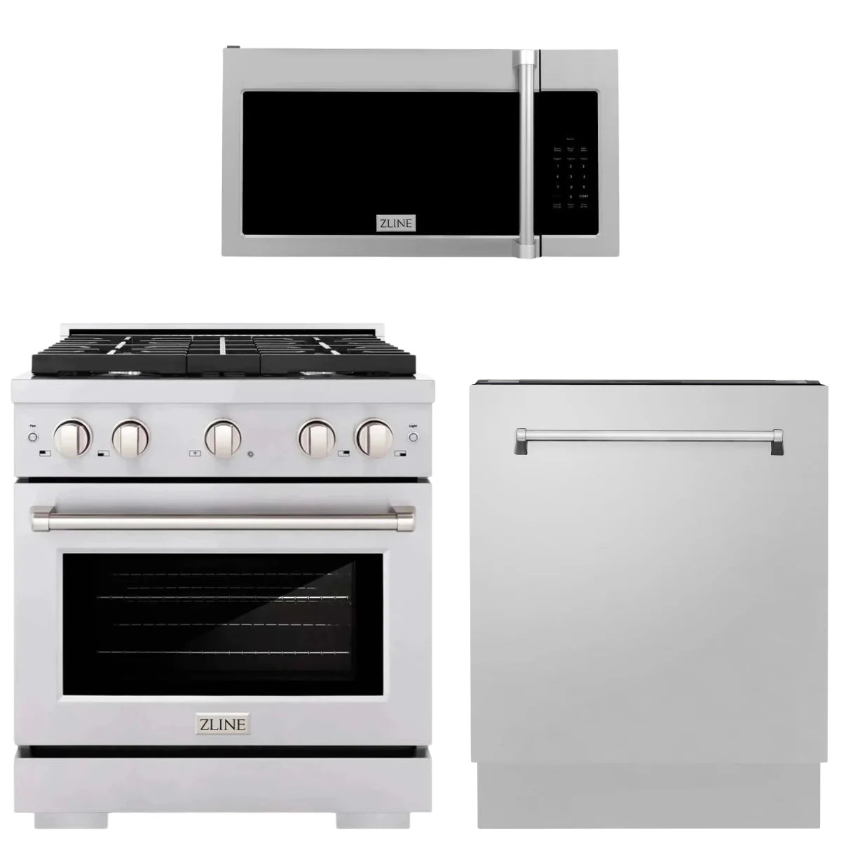 30 in. Stainless Steel Gas Range Microwave and Dishwasher Package O431493