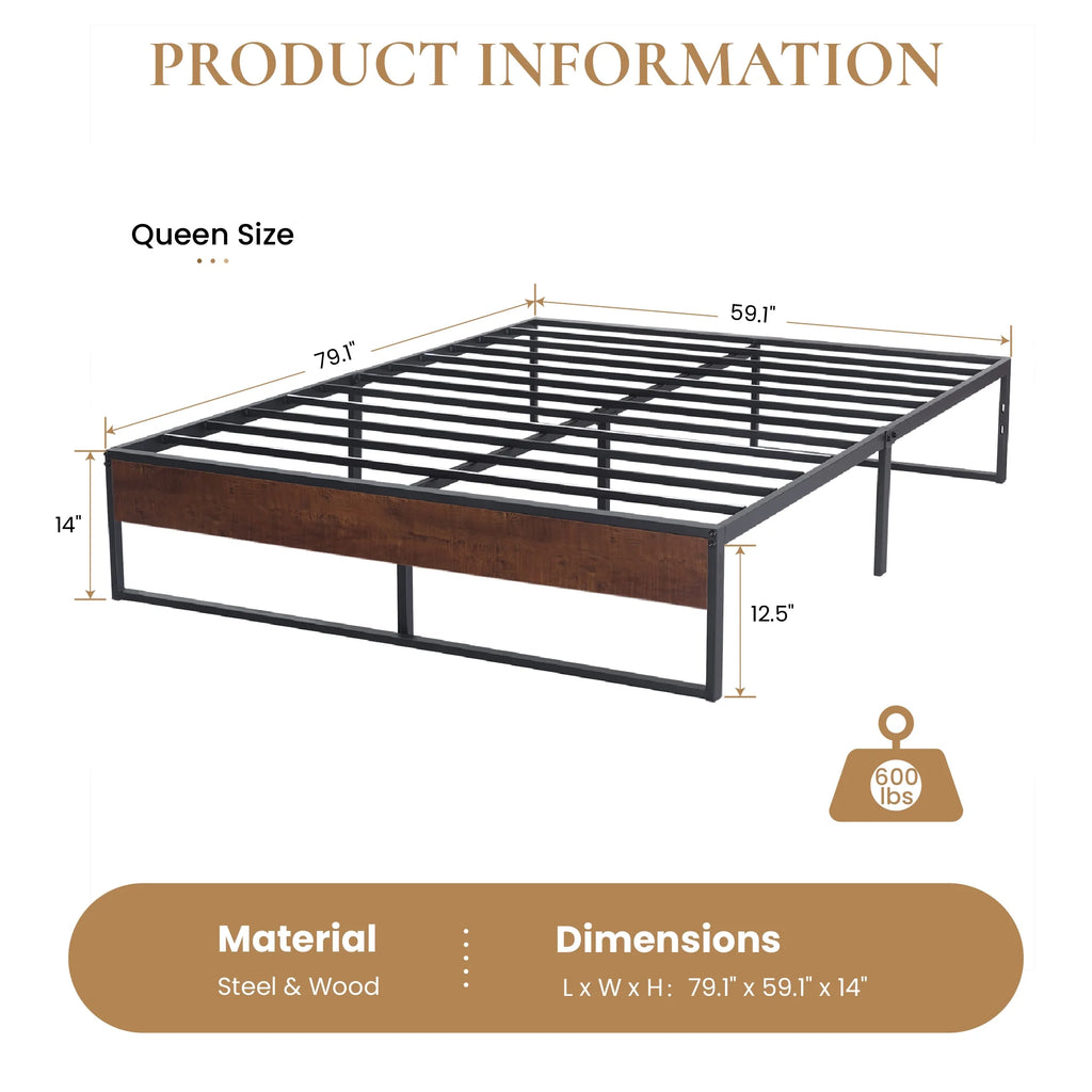 Brown King Size Metal Platform Bed Frame with Underbed Storage E2157