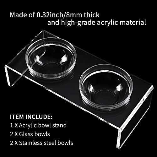 Acrylic Elevated Dog Cat Bowls with Removable Glass and Stainless Steel Bowls T98188