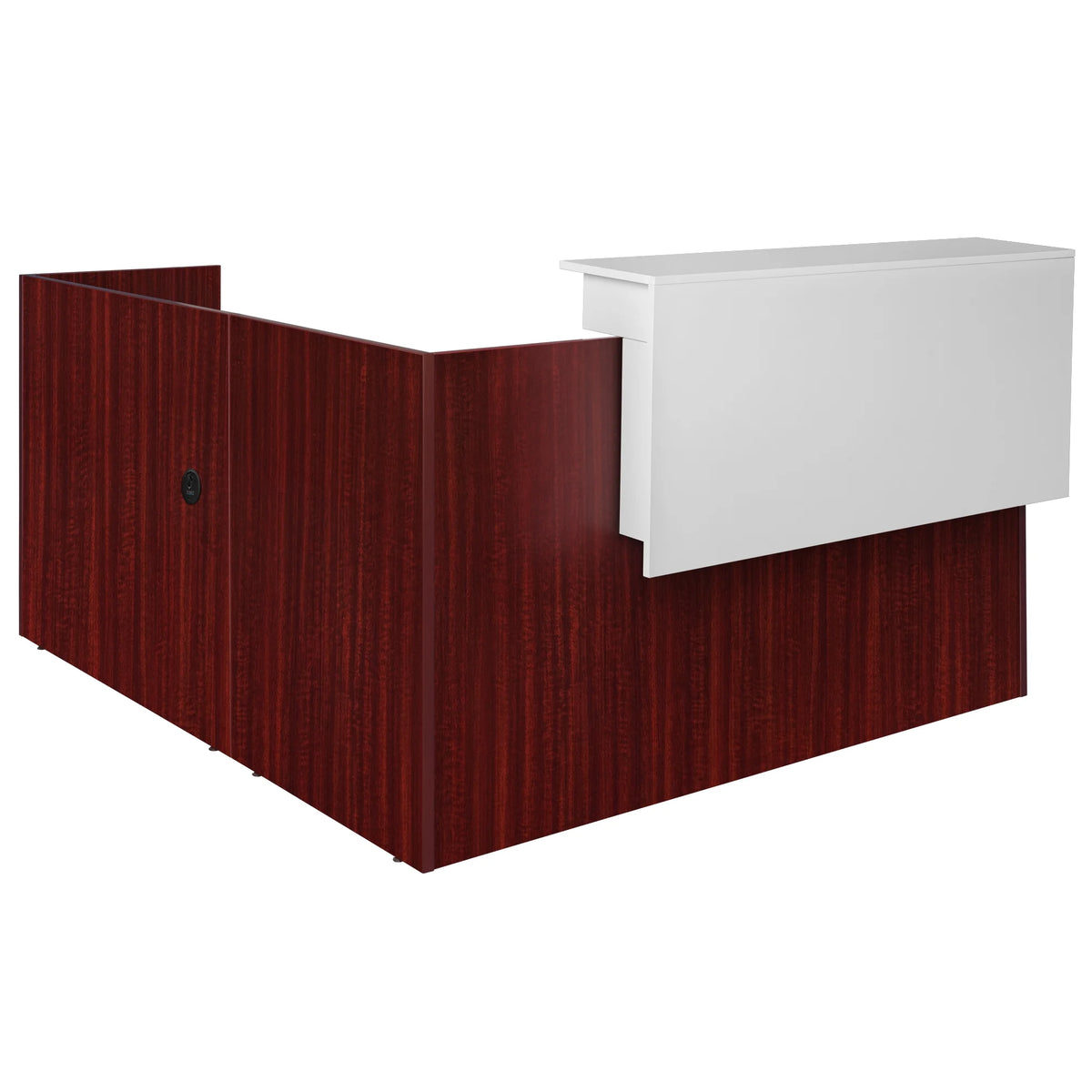 Double Full Pedestal Reception Desk with White Transaction Top Mahogany H716254