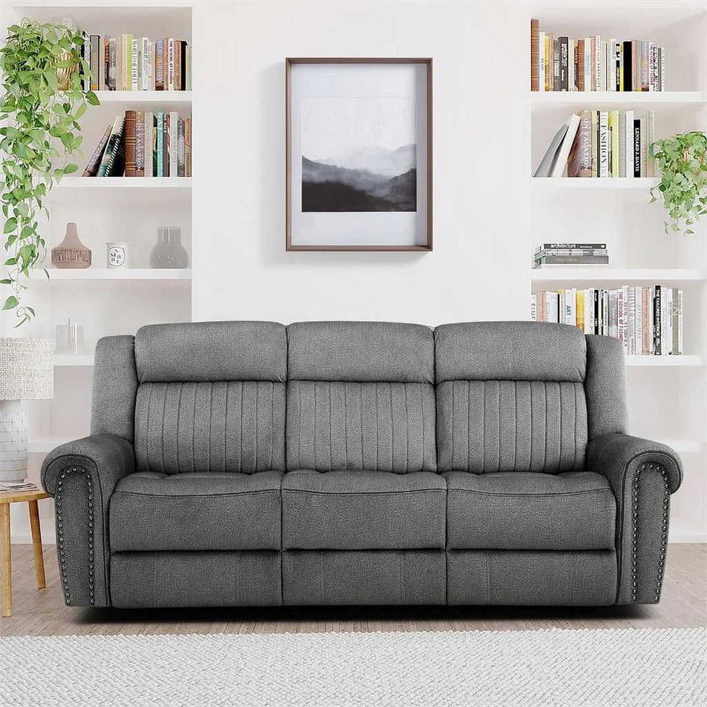 Charcoal Wood Microfiber Double Reclining Sofa F71421
