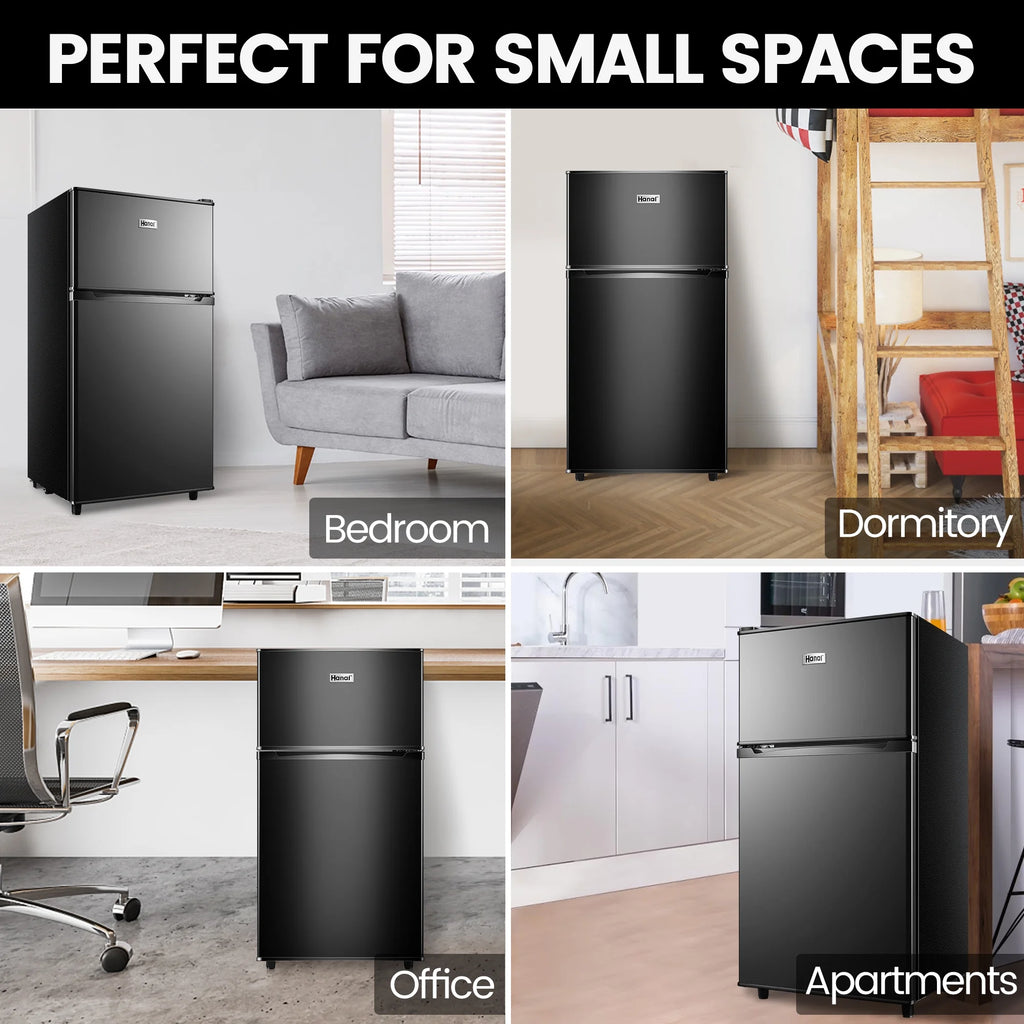 3.5 Cu ft Two Door Mini Fridge with Freezer, Black N77599