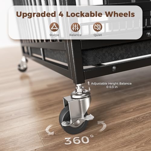 48" 38" Dog Crates with 4 Lockable Wheels, Removable Door and Tray H502723