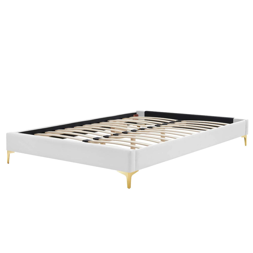 King Size White Velvet Platform Bed Frame I8166
