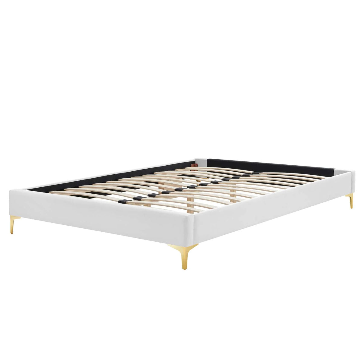 King Size White Velvet Platform Bed Frame I8166