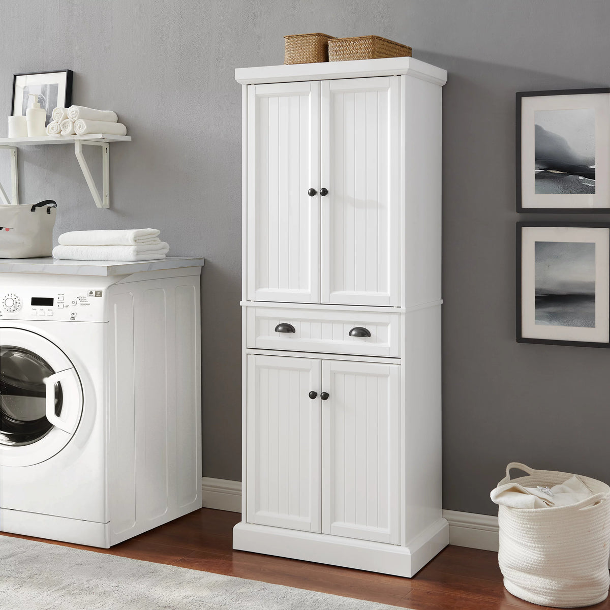 Distressed White Black Wood Pantry Y664