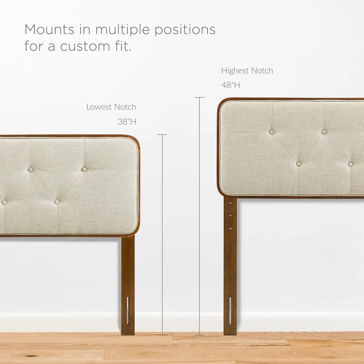 King Fabric and Wood Headboard in Walnut Beige V194