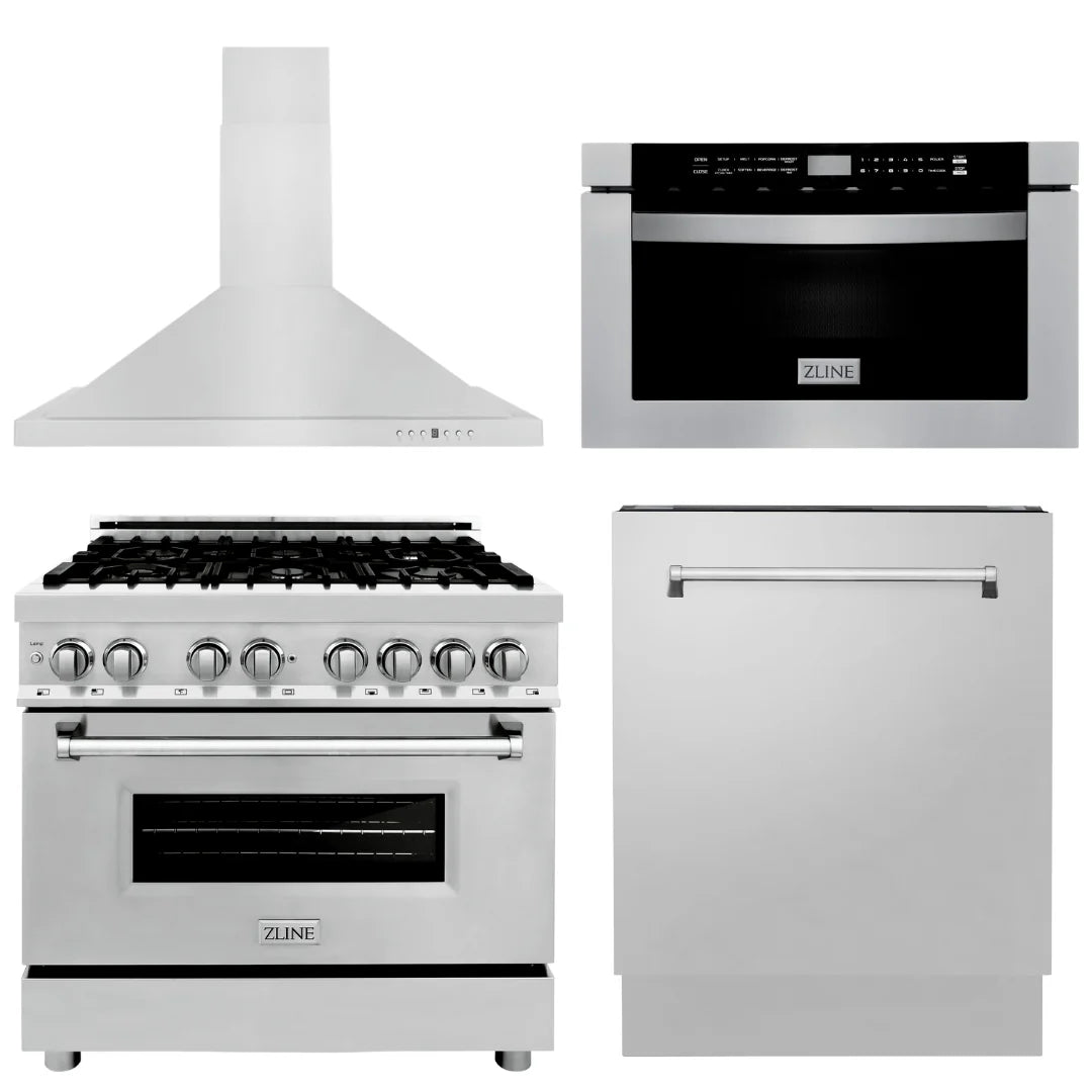36 in. Dual Fuel Range, Range Hood, Microwave Drawer, Dishwasher K36180