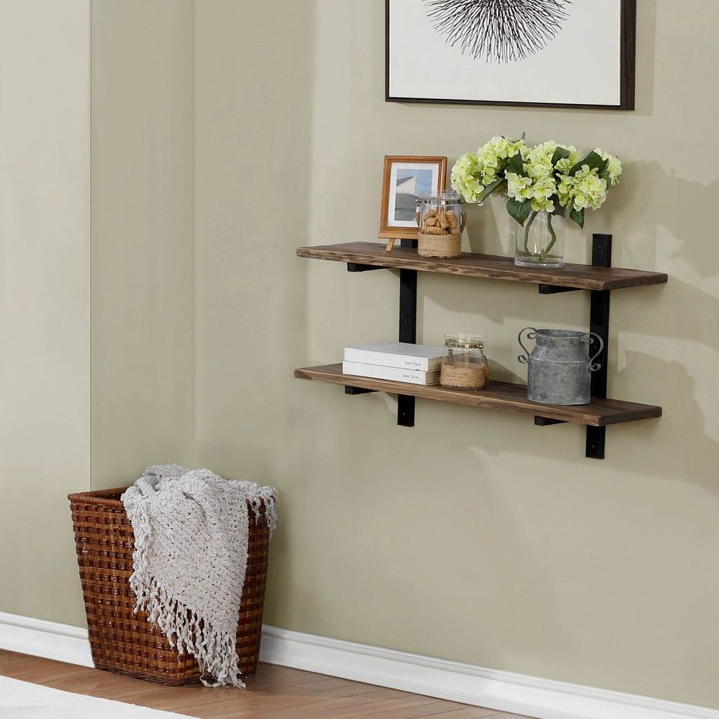 36"W Metal and Solid Wood Wall Shelf G57430