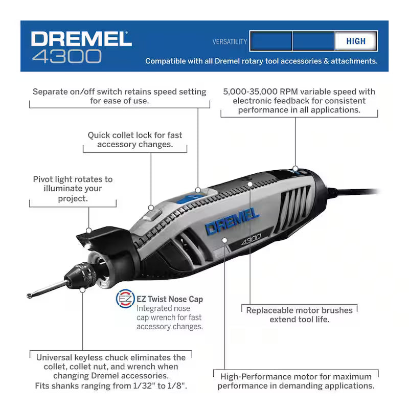 Variable Speed Corded Rotary Tool Kit with Flex Shaft Attachment C96784