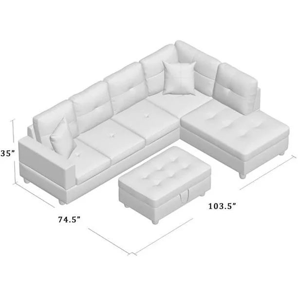 White Faux Leather L-Shaped Sectional Sofa Set T355