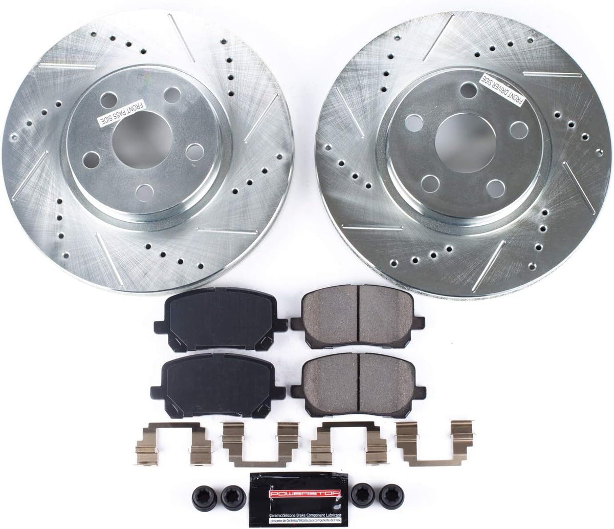 Front Carbon Fiber Brake Pads with Drilled & Slotted Brake Rotors Kit R119