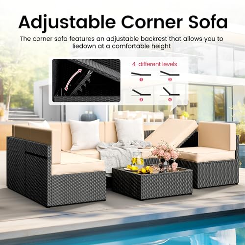 7 Pieces Wicker Patio Sectional Sofa Set with Coffee Table C116669