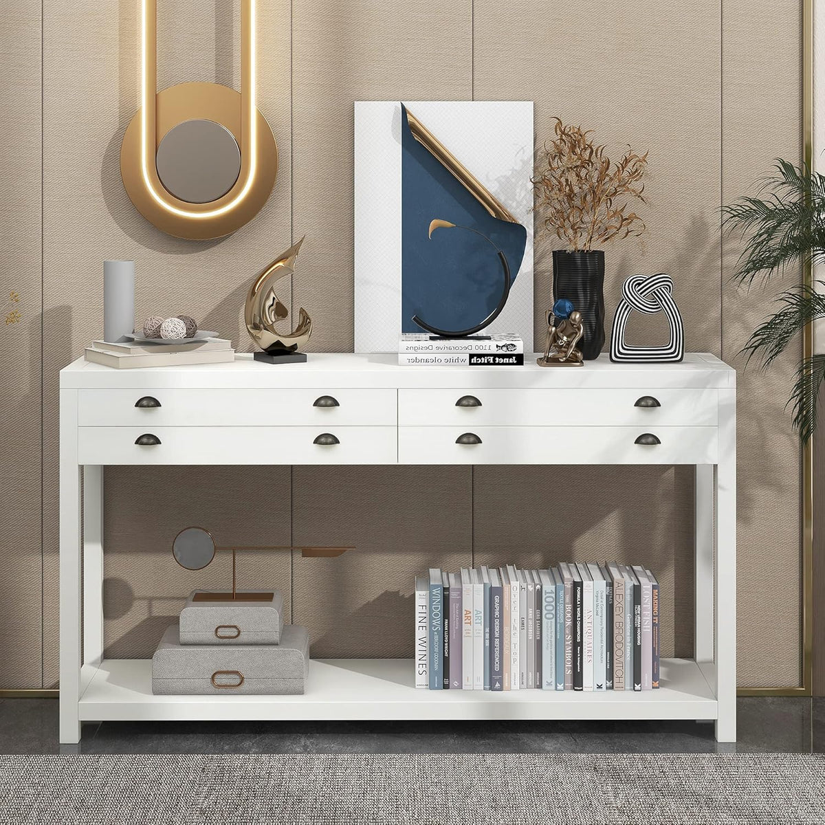 Navy Wood Console Table with 2 Drawers Q24122