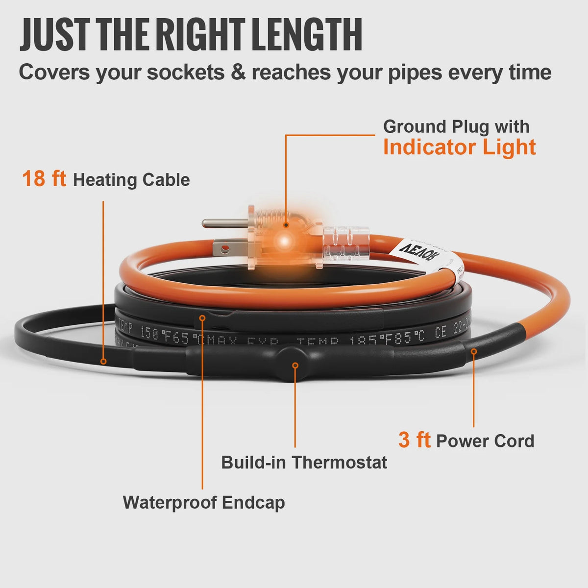 18-feet 5W/ft Self-Regulating Pipe Heating Cable E191338