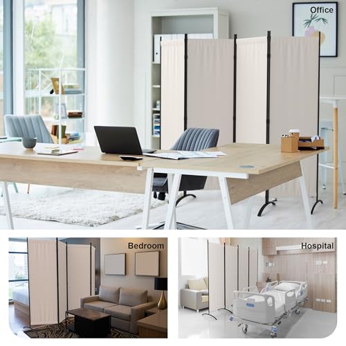 4 Panel Folding Room Divider with 5 Curved Metal Feet White M44254