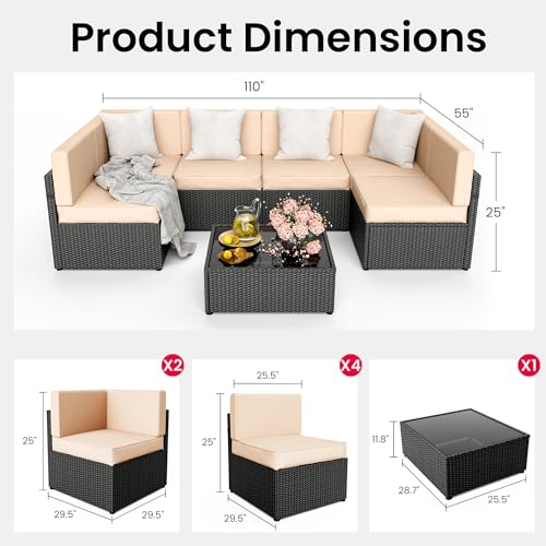 7 Pieces Wicker Patio Sectional Sofa Set with Coffee Table C116669