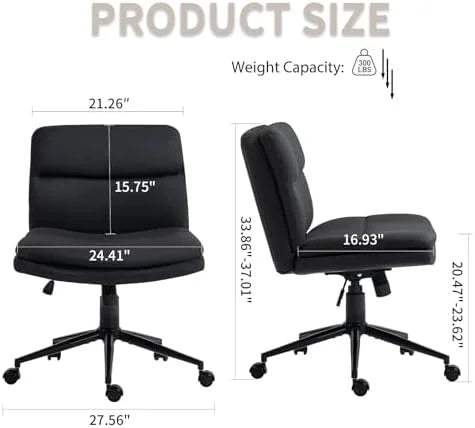 Black Armless Fabric Office Chair with Wheels D42779