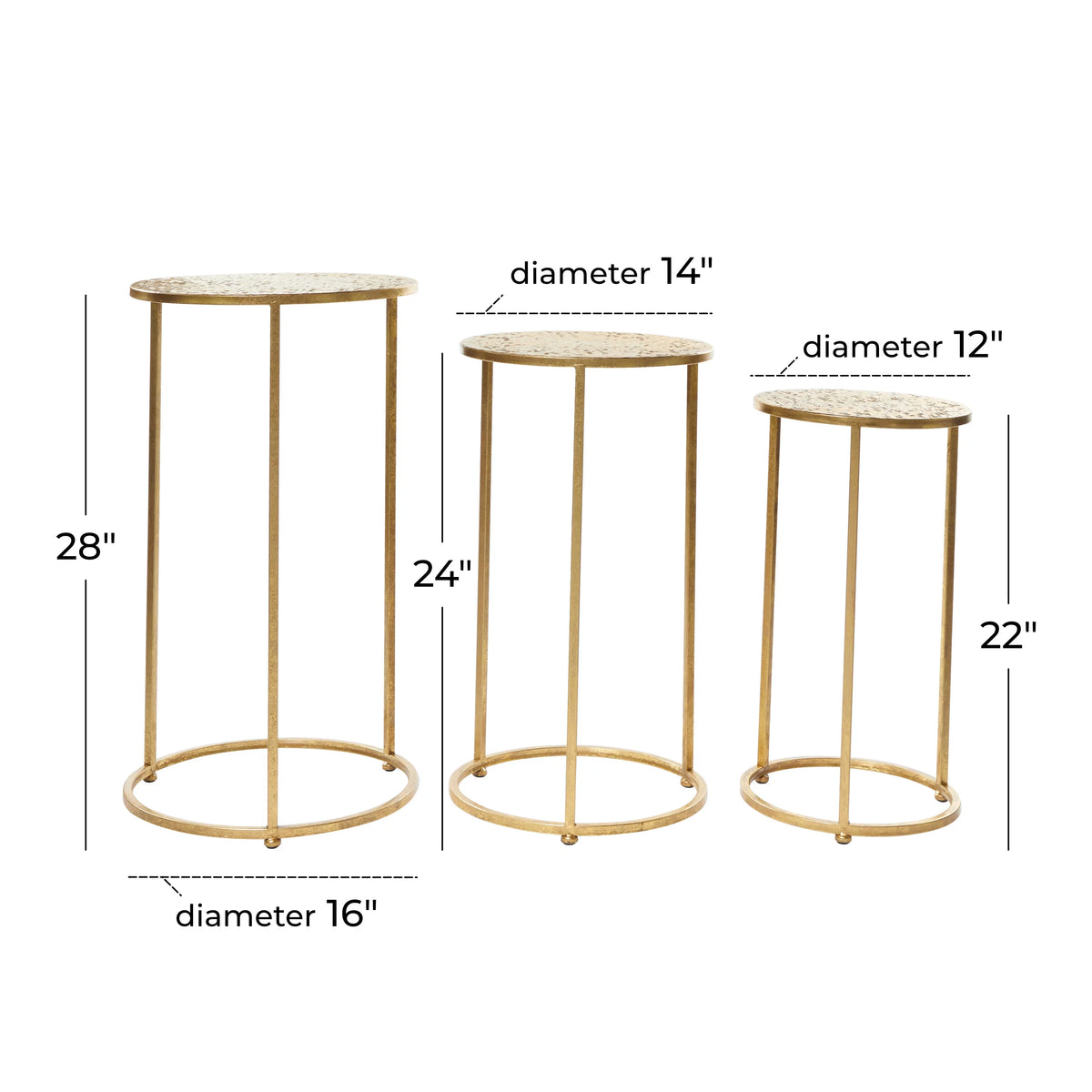16" x 28" Gold Metal Nesting Accent Table, 3-Pieces W8099