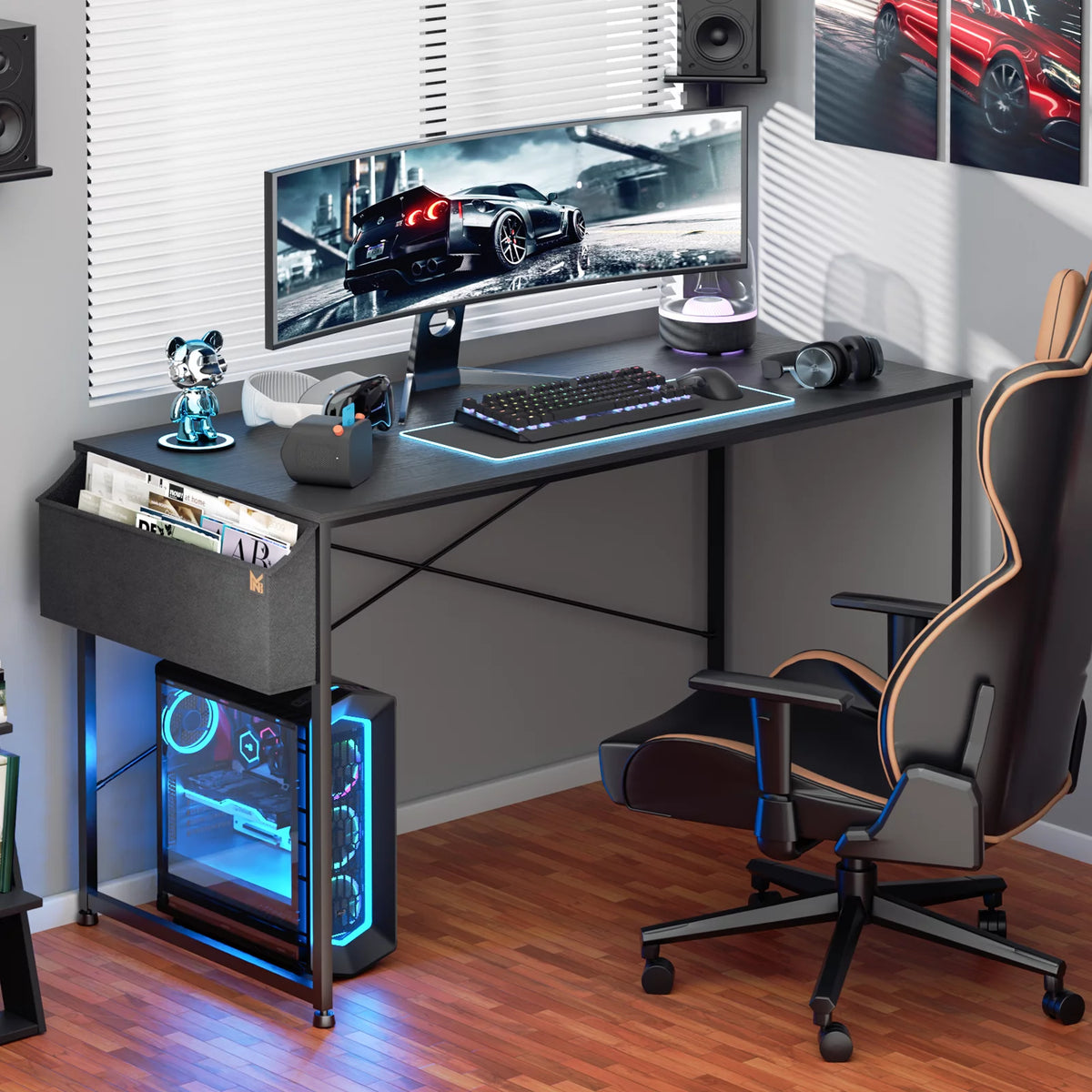 55" Black Computer Desk with Storage Bag T139