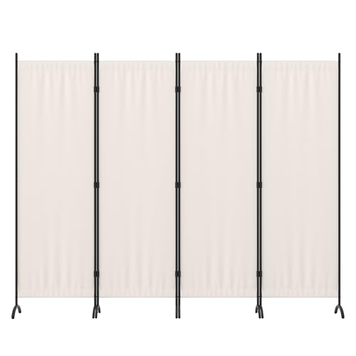 4 Panel Folding Room Divider with 5 Curved Metal Feet White M44254