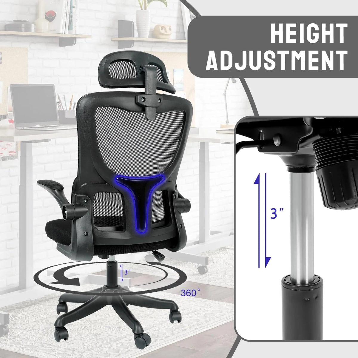 Black Mesh Ergonomic Office Chair with Headrest C3324