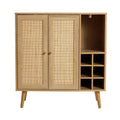 Light Oak Engineered Wood Rattan Wine and Storage Cabinet J73235