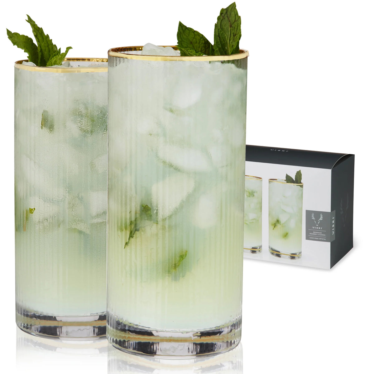 Set of 2 15oz Gold Rimmed Highball Glasses M939316