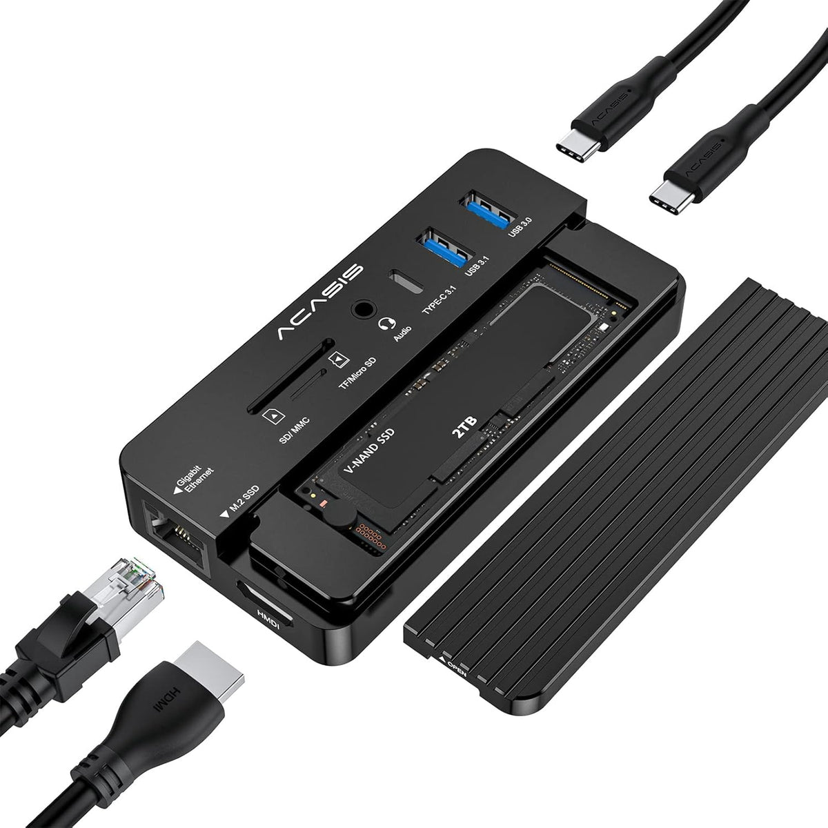 10-in-1 USB-C Docking Station with M.2 NVMe and SATA SSD Enclosure V825574