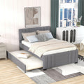 Gray Tufted Full Upholstered Platform Bed with Trundle and Headboard J943