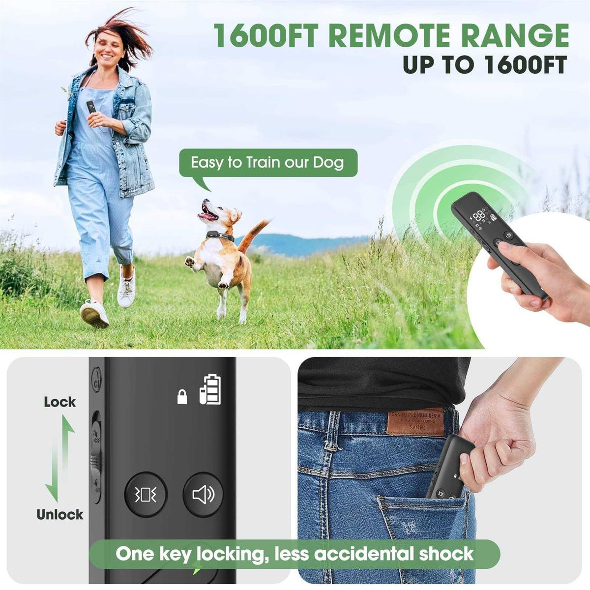 Electric Dog Training Collar with Remote 1600FT Rechargeable Waterproof K55292