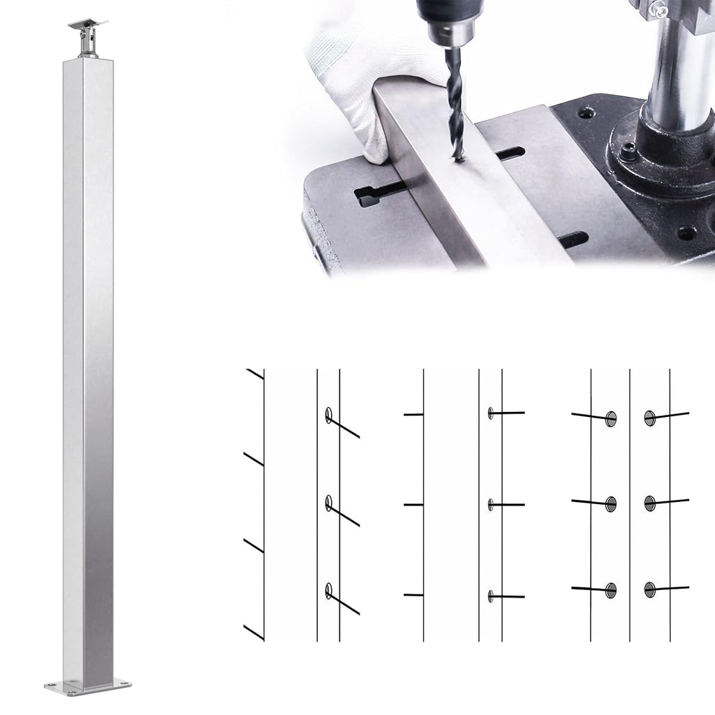 Square 36x2x2 Stainless Steel Brushed Cable Railing Post A548286