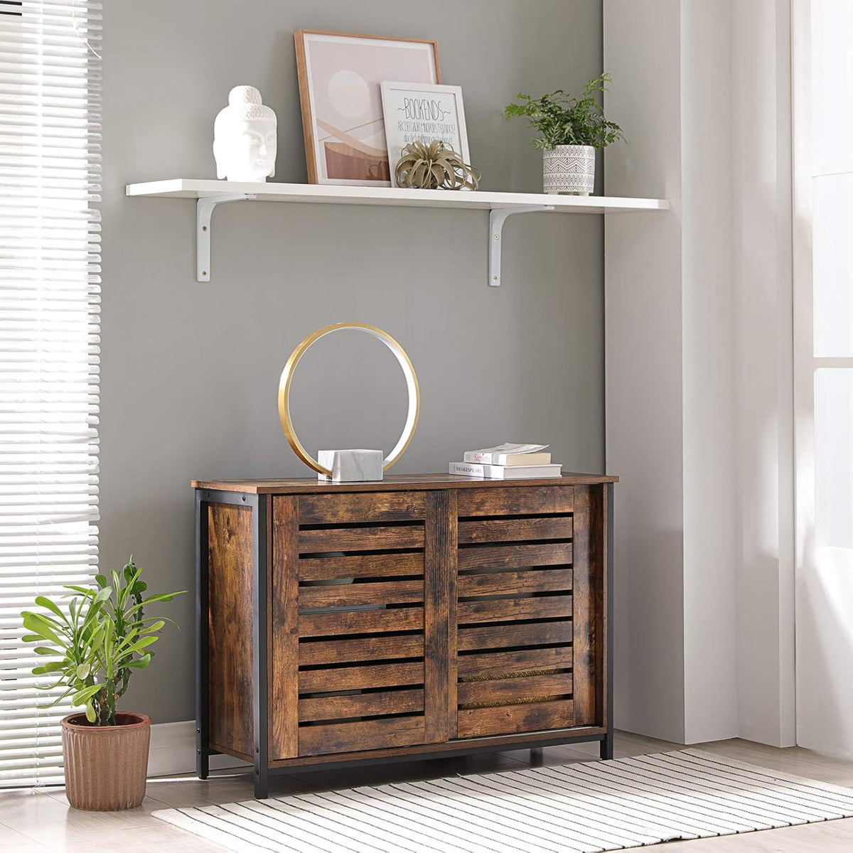 Rustic Brown Sideboard with Sliding Doors U476