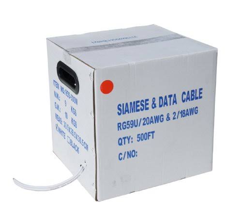 RG59 Siamese Cable with 18/2 Power and 24/2 Data 500-Feet White V43350